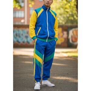 Boys Retro 80’s Blue & Yellow Tracksuit Costume - L